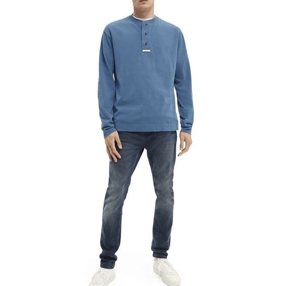 SCOTCH & SODA Grandad Button Neck Long sleeved Shirt, Blue, M - Picture 7 of 8